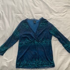 Vintage Y2K 90s Blue Graphic V neck crop top